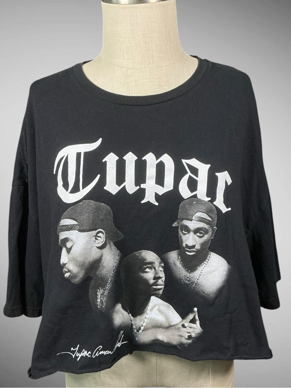 2Pac Tupac Shakur Cropped Graphic T-Shirt 3XL Black Oversized Rap Tee